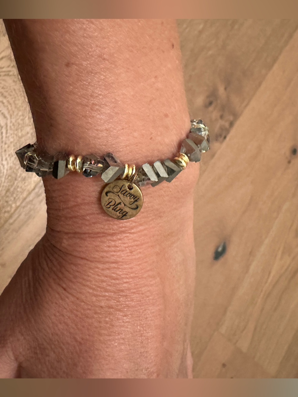 Grey and gold shiny Beaded Charm Bracelet